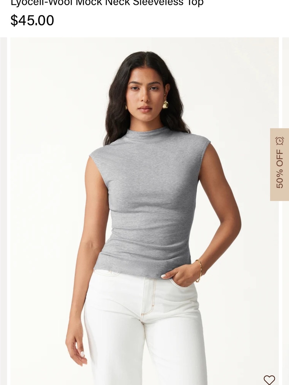 OGL Lycocell wool neck Sleeveless Mock Neck Top in Grey